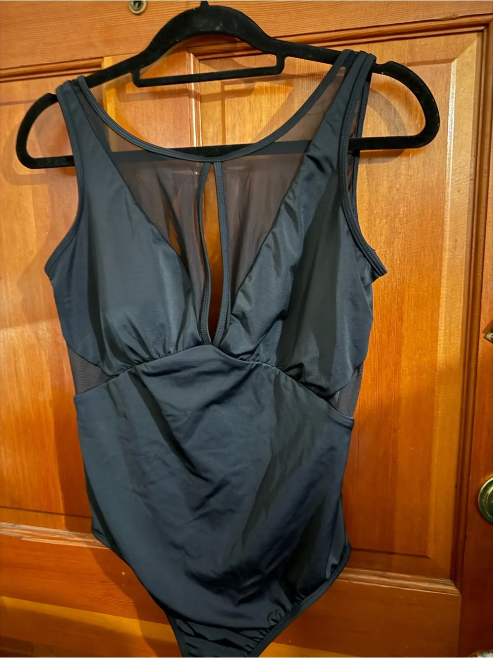 Time and Tru Black Mesh Panel One-Piece Swimwear
